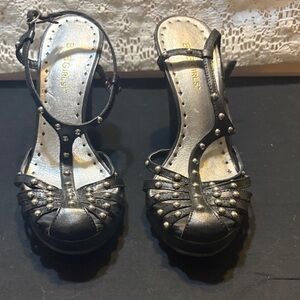 BCBGirls Black Strappy Heels with Silver Studs